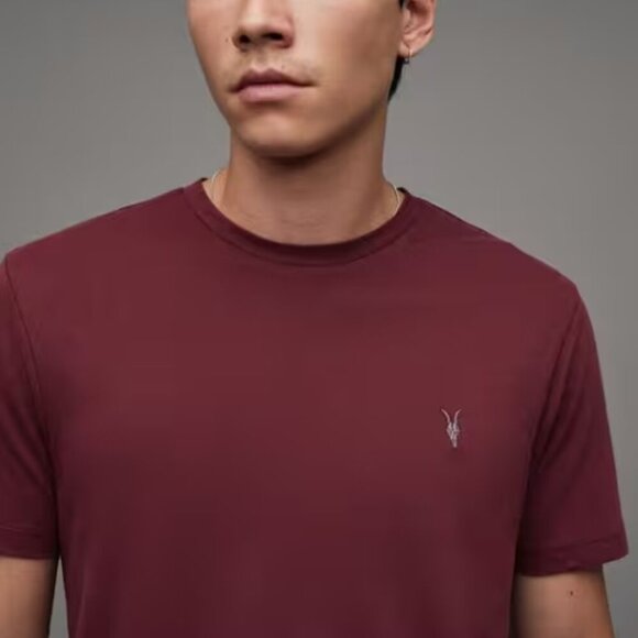 All Saints Brace Cotton Regular Fit Small Logo T-Shirt in Burgundy Red Size XS - Picture 2 of 8